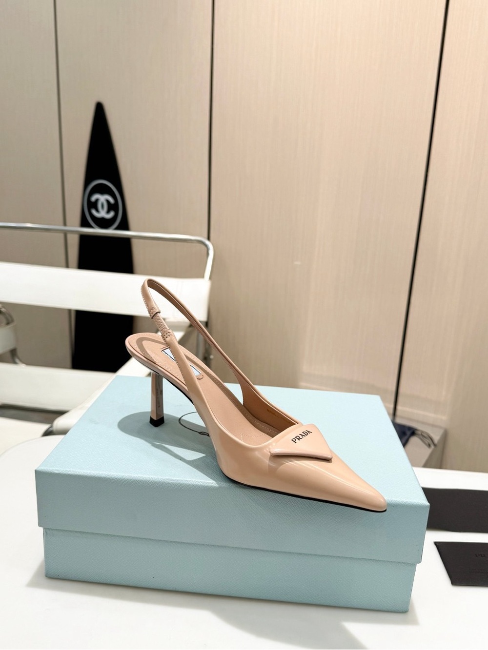 Prada Nude Blush Leather Slingback Pointed Heels - Picture 4 of 8